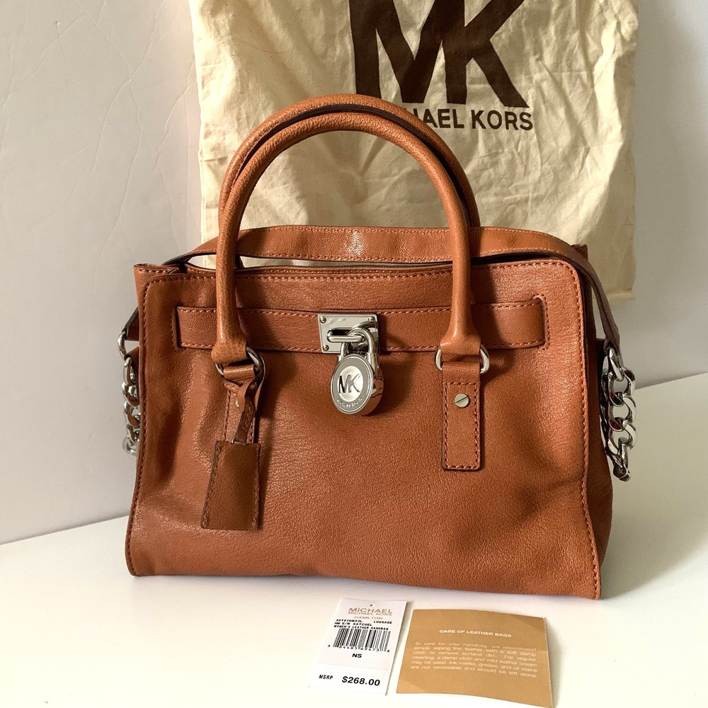 New Michael Kors Leather Hamilton East West Bag Luggage Brown Silver Hardware